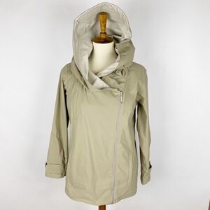 Ailin Beige Asymmetric Zip‎ Nylon Lined Hooded Rain Coat Size S Canada Womens